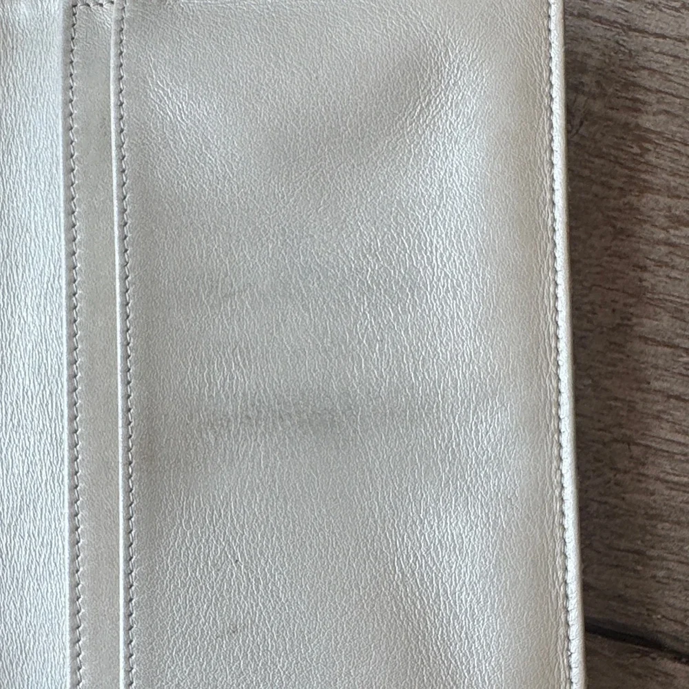CHANEL Quilted Card Case Wallet in Beige Leather with Silver CC